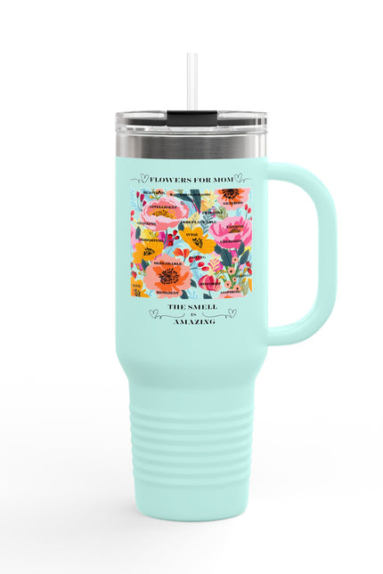 Floral Insulated Travel Mug for Moms - 40oz with Straw