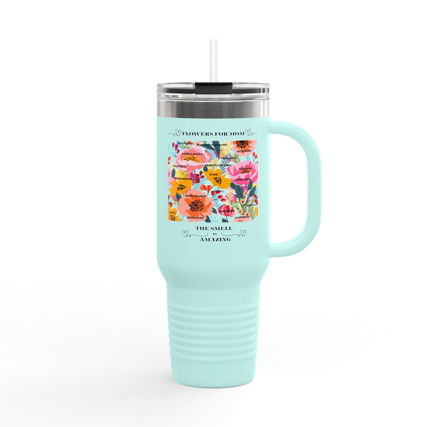 Floral Insulated Travel Mug for Moms - 40oz with Straw