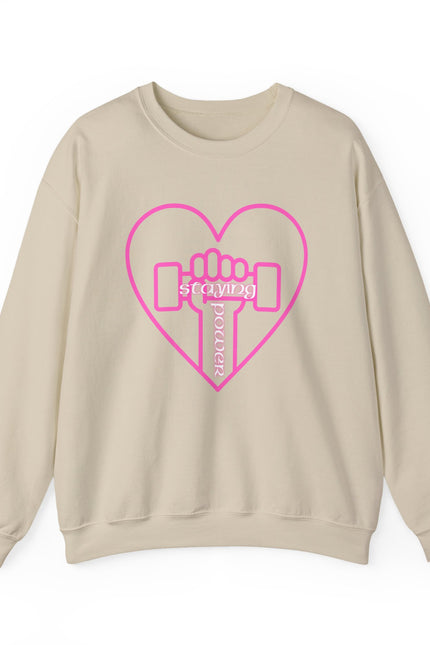 Fitness Heart Crewneck Sweatshirt — Pink Dumbbell Love Graphic