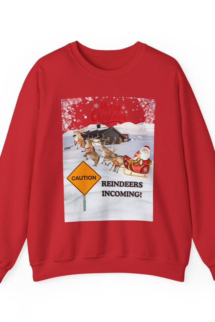 Christmas Sweatshirt - "Caution Reindeers Incoming!" Holiday Crewneck