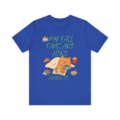 Cozy Fall Cat Tee, Fall Apparel, Cat Lover Gift, Autumn Shirt, Unisex Short Sleeve, Cute Seasonal Top, Pumpkin Vibes