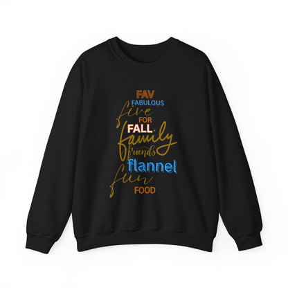 Fall Flannel & Family Crewneck Sweatshirt — Cozy Autumn Word-Art Pullover