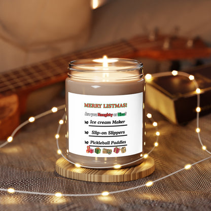 Soy Candle - "Merry Listmas!" Naughty or Nice Holiday Scented Jar (9oz, White Lid)