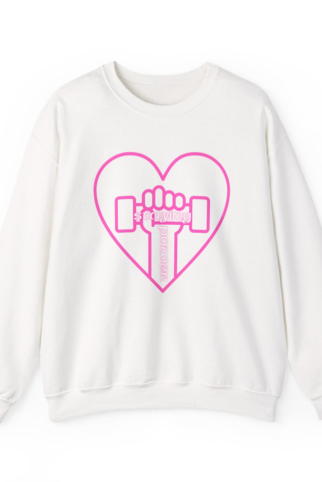 Fitness Heart Crewneck Sweatshirt — Pink Dumbbell Love Graphic