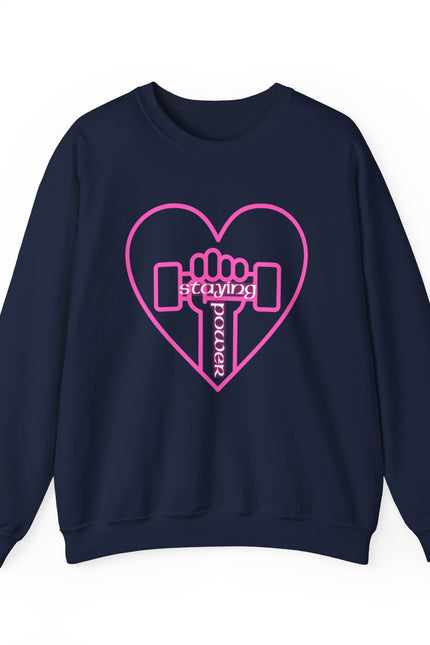 Fitness Heart Crewneck Sweatshirt — Pink Dumbbell Love Graphic