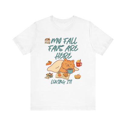 Cozy Fall Cat Tee, Fall Apparel, Cat Lover Gift, Autumn Shirt, Unisex Short Sleeve, Cute Seasonal Top, Pumpkin Vibes