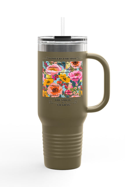 Floral Insulated Travel Mug for Moms - 40oz with Straw