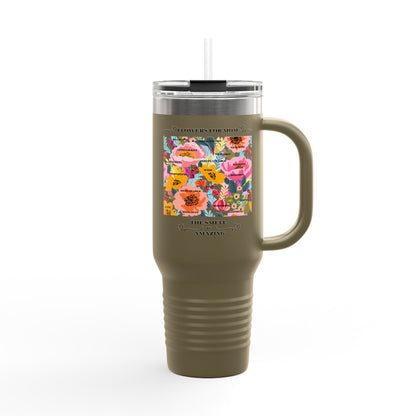 Floral Insulated Travel Mug for Moms - 40oz with Straw