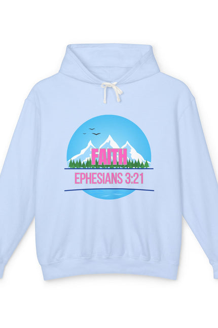 Faith Mountain Hoodie - Ephesians 3:21 Christian Graphic Sweatshirt