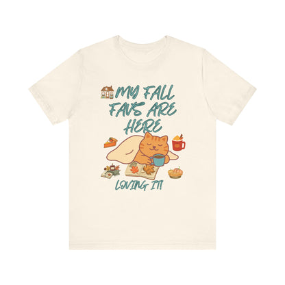 Cozy Fall Cat Tee, Fall Apparel, Cat Lover Gift, Autumn Shirt, Unisex Short Sleeve, Cute Seasonal Top, Pumpkin Vibes
