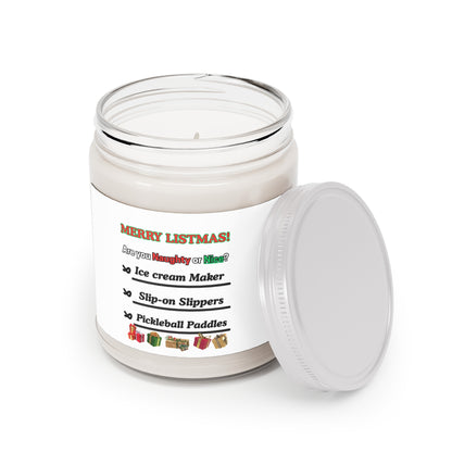 Soy Candle - "Merry Listmas!" Naughty or Nice Holiday Scented Jar (9oz, White Lid)