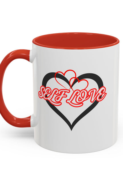 Self Love Heart Accent Coffee Mug — Inspirational 11/15oz Ceramic
