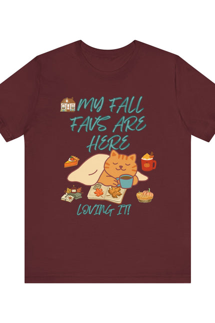 Cozy Fall Cat Tee, Fall Apparel, Cat Lover Gift, Autumn Shirt, Unisex Short Sleeve, Cute Seasonal Top, Pumpkin Vibes