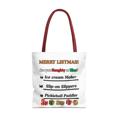 Holiday Tote Bag — "Merry Listmas!" Naughty or Nice Gift List Design
