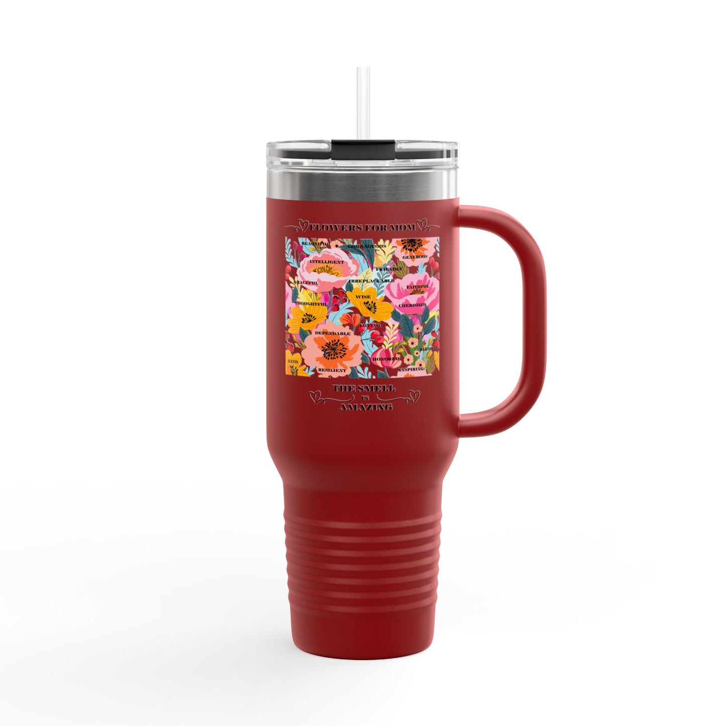 Floral Insulated Travel Mug for Moms - 40oz with Straw