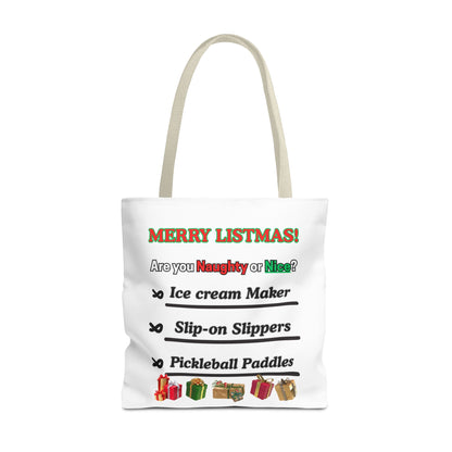 Holiday Tote Bag — "Merry Listmas!" Naughty or Nice Gift List Design