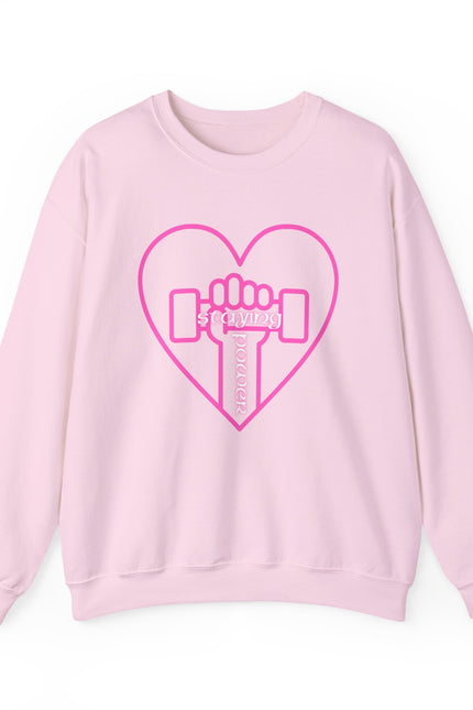Fitness Heart Crewneck Sweatshirt — Pink Dumbbell Love Graphic