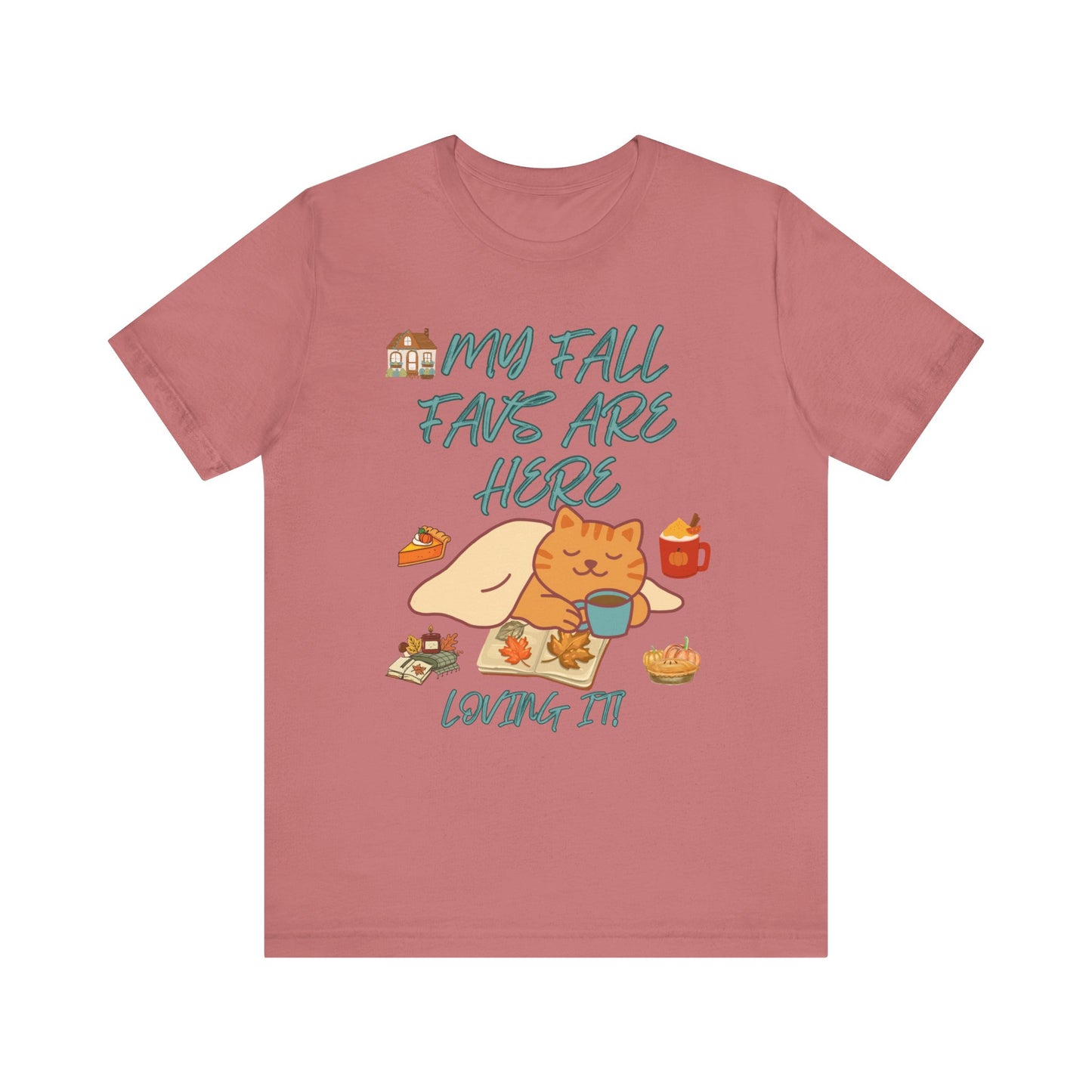 Cozy Fall Cat Tee, Fall Apparel, Cat Lover Gift, Autumn Shirt, Unisex Short Sleeve, Cute Seasonal Top, Pumpkin Vibes
