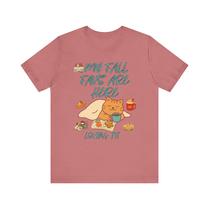 Cozy Fall Cat Tee, Fall Apparel, Cat Lover Gift, Autumn Shirt, Unisex Short Sleeve, Cute Seasonal Top, Pumpkin Vibes