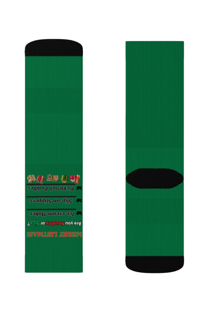 Green Holiday Pattern Sublimation Socks — Festive Knit-Style Crew Socks