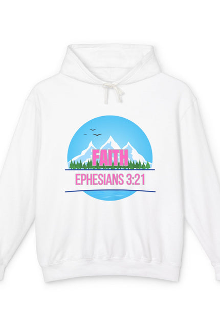 Faith Mountain Hoodie - Ephesians 3:21 Christian Graphic Sweatshirt
