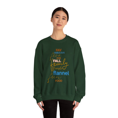Fall Flannel & Family Crewneck Sweatshirt — Cozy Autumn Word-Art Pullover