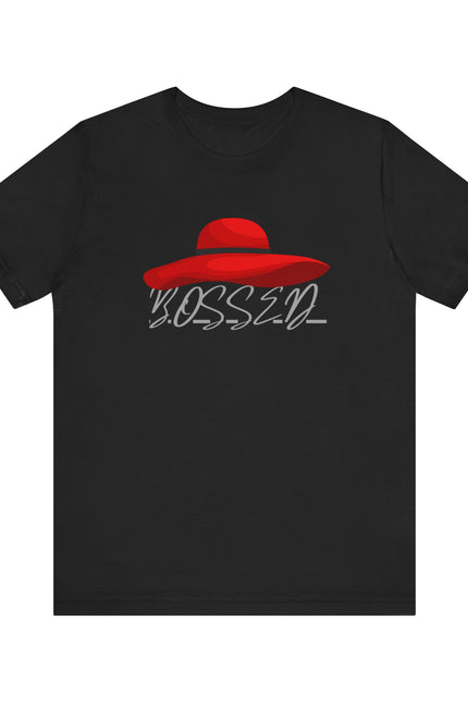 Bold 'BOSSED' Red Hat Unisex Tee, Casual Fashion, Gift for Her, Birthday Shirt, Everyday Wear, Statement Top, Trendy Apparel