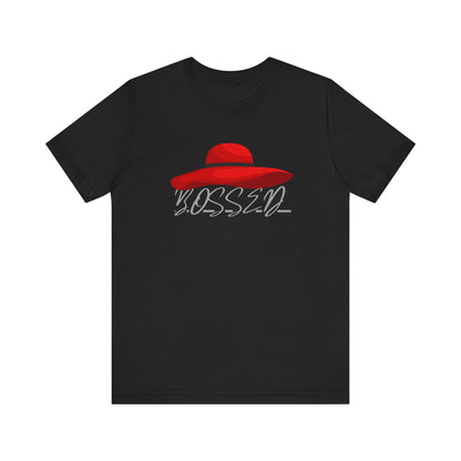 Bold 'BOSSED' Red Hat Unisex Tee, Casual Fashion, Gift for Her, Birthday Shirt, Everyday Wear, Statement Top, Trendy Apparel