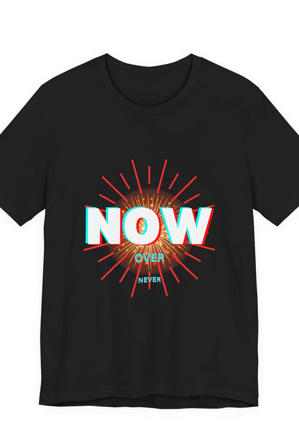 NOW Over Never Graphic Tee — Retro Explosion Motivational T‑Shirt
