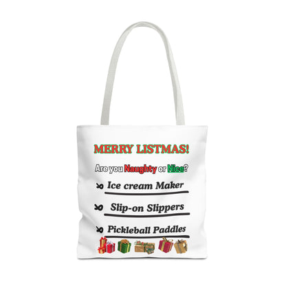 Holiday Tote Bag — "Merry Listmas!" Naughty or Nice Gift List Design