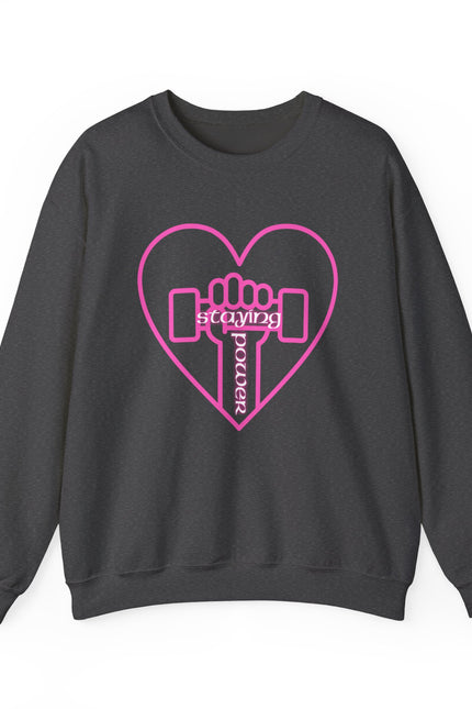 Fitness Heart Crewneck Sweatshirt — Pink Dumbbell Love Graphic