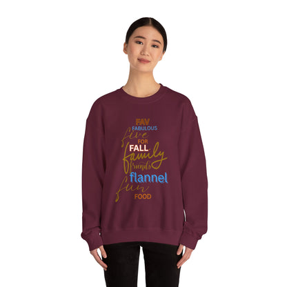 Fall Flannel & Family Crewneck Sweatshirt — Cozy Autumn Word-Art Pullover