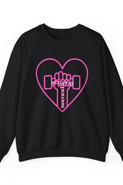 Fitness Heart Crewneck Sweatshirt — Pink Dumbbell Love Graphic