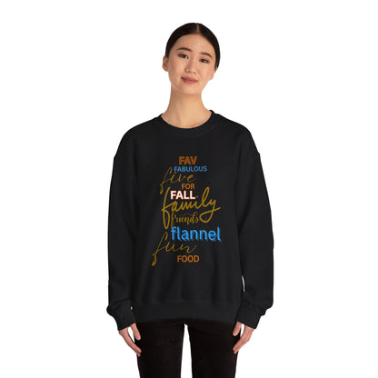 Fall Flannel & Family Crewneck Sweatshirt — Cozy Autumn Word-Art Pullover