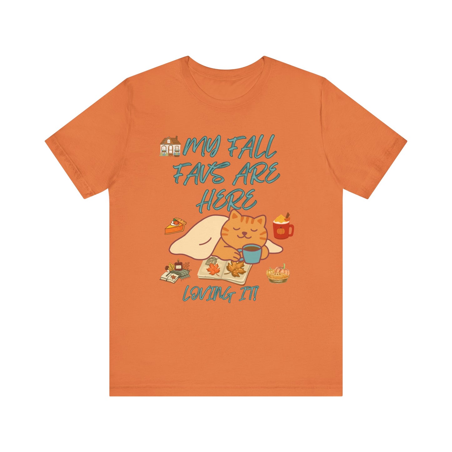 Cozy Fall Cat Tee, Fall Apparel, Cat Lover Gift, Autumn Shirt, Unisex Short Sleeve, Cute Seasonal Top, Pumpkin Vibes