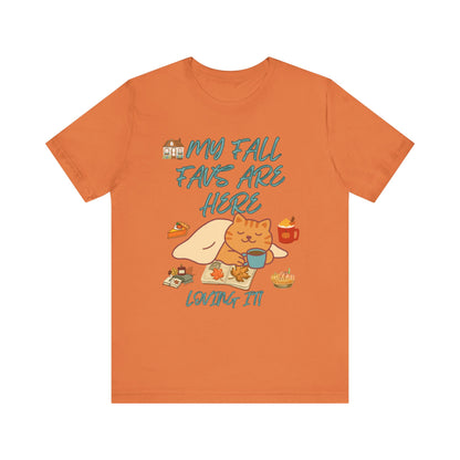 Cozy Fall Cat Tee, Fall Apparel, Cat Lover Gift, Autumn Shirt, Unisex Short Sleeve, Cute Seasonal Top, Pumpkin Vibes