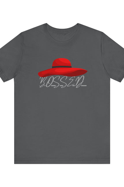Bold 'BOSSED' Red Hat Unisex Tee, Casual Fashion, Gift for Her, Birthday Shirt, Everyday Wear, Statement Top, Trendy Apparel