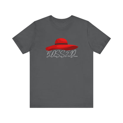 Bold 'BOSSED' Red Hat Unisex Tee, Casual Fashion, Gift for Her, Birthday Shirt, Everyday Wear, Statement Top, Trendy Apparel