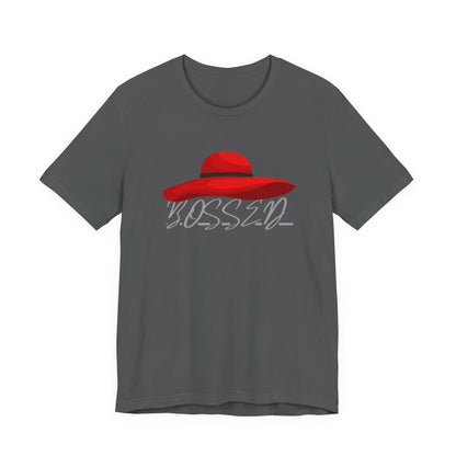 Bold 'BOSSED' Red Hat Unisex Tee, Casual Fashion, Gift for Her, Birthday Shirt, Everyday Wear, Statement Top, Trendy Apparel
