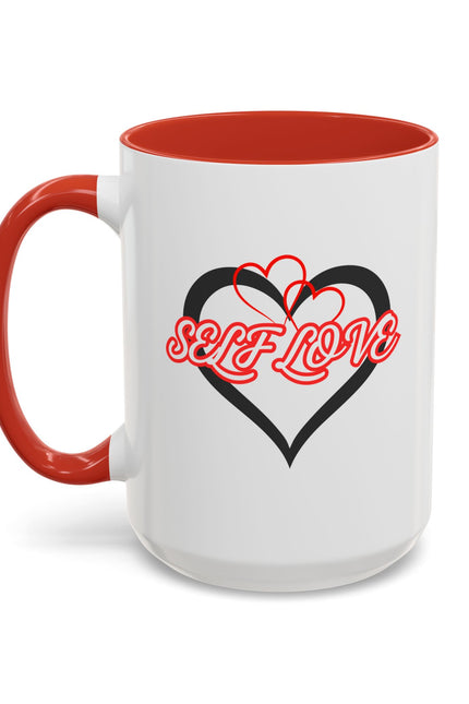 Self Love Heart Accent Coffee Mug — Inspirational 11/15oz Ceramic