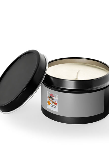 Rustic Roadtrip Scented Tin Candle — Travel-Inspired Aromatherapy Candle (Caramel & Cedar)