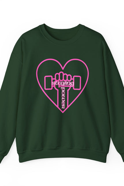 Fitness Heart Crewneck Sweatshirt — Pink Dumbbell Love Graphic