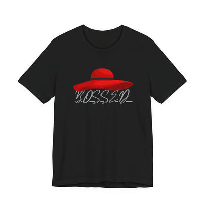 Bold 'BOSSED' Red Hat Unisex Tee, Casual Fashion, Gift for Her, Birthday Shirt, Everyday Wear, Statement Top, Trendy Apparel