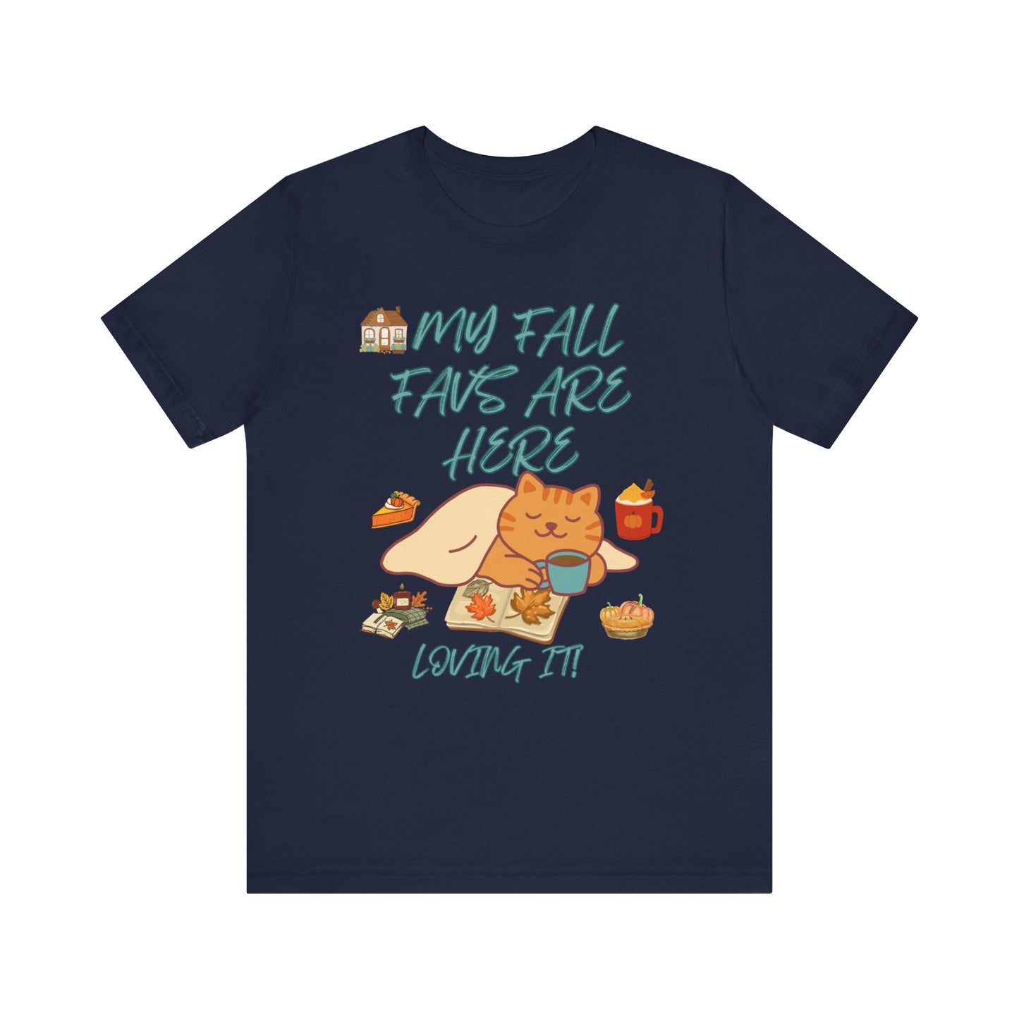 Cozy Fall Cat Tee, Fall Apparel, Cat Lover Gift, Autumn Shirt, Unisex Short Sleeve, Cute Seasonal Top, Pumpkin Vibes
