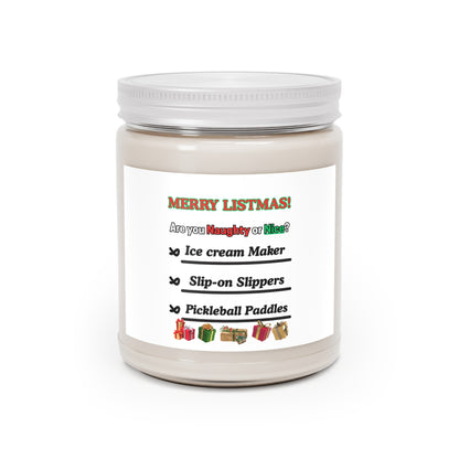 Soy Candle - "Merry Listmas!" Naughty or Nice Holiday Scented Jar (9oz, White Lid)