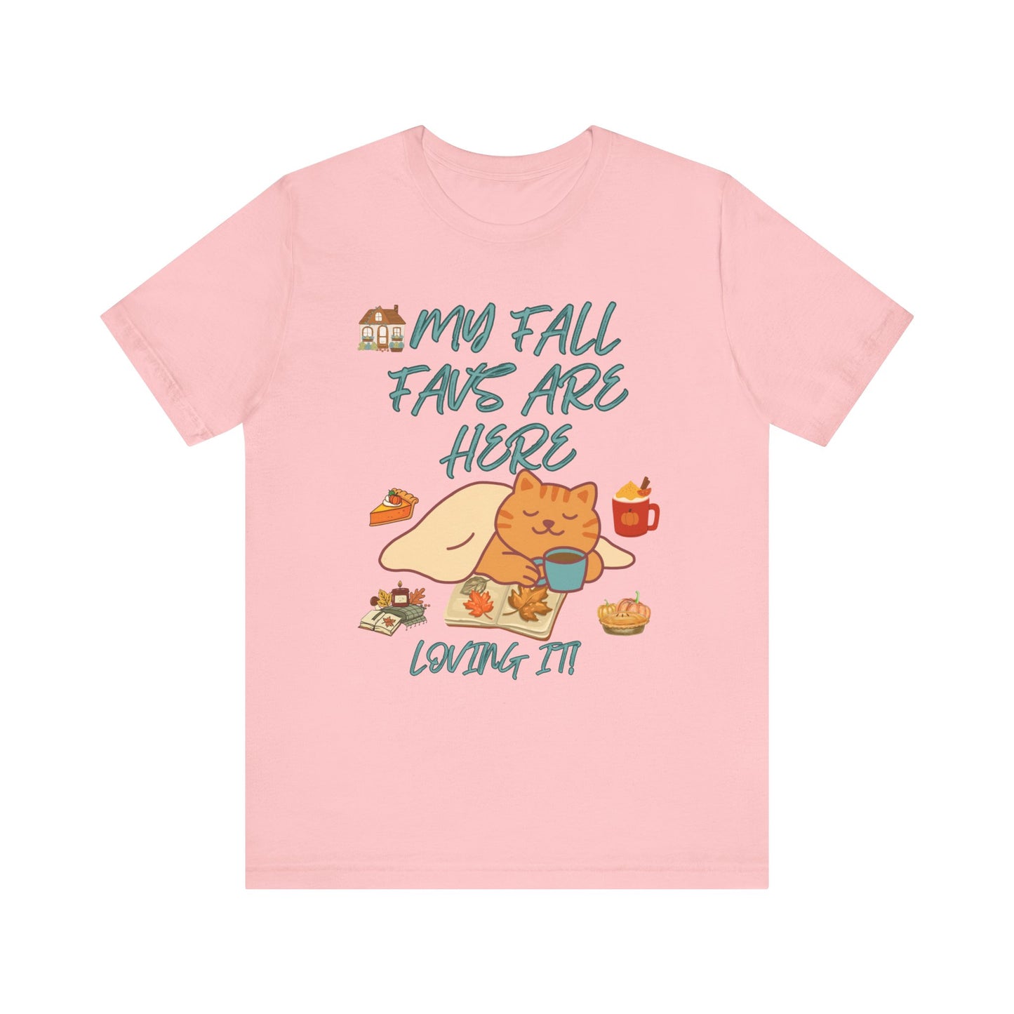 Cozy Fall Cat Tee, Fall Apparel, Cat Lover Gift, Autumn Shirt, Unisex Short Sleeve, Cute Seasonal Top, Pumpkin Vibes