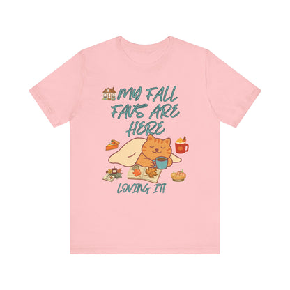 Cozy Fall Cat Tee, Fall Apparel, Cat Lover Gift, Autumn Shirt, Unisex Short Sleeve, Cute Seasonal Top, Pumpkin Vibes