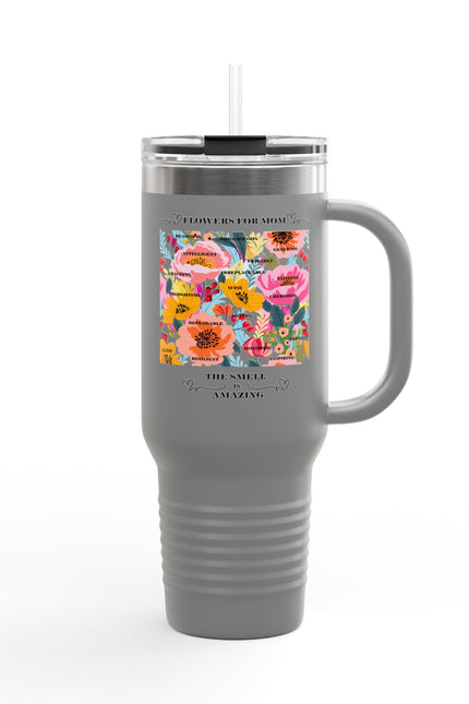 Floral Insulated Travel Mug for Moms - 40oz with Straw