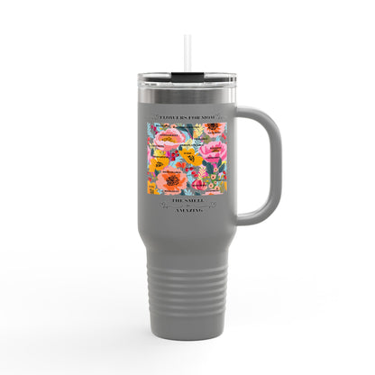 Floral Insulated Travel Mug for Moms - 40oz with Straw