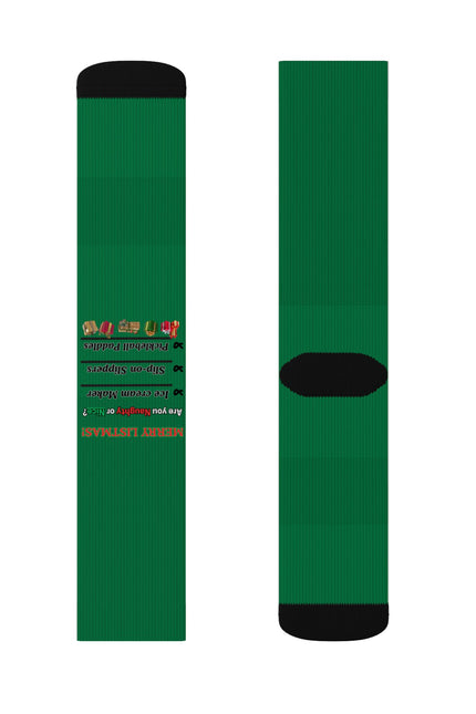 Green Holiday Pattern Sublimation Socks — Festive Knit-Style Crew Socks